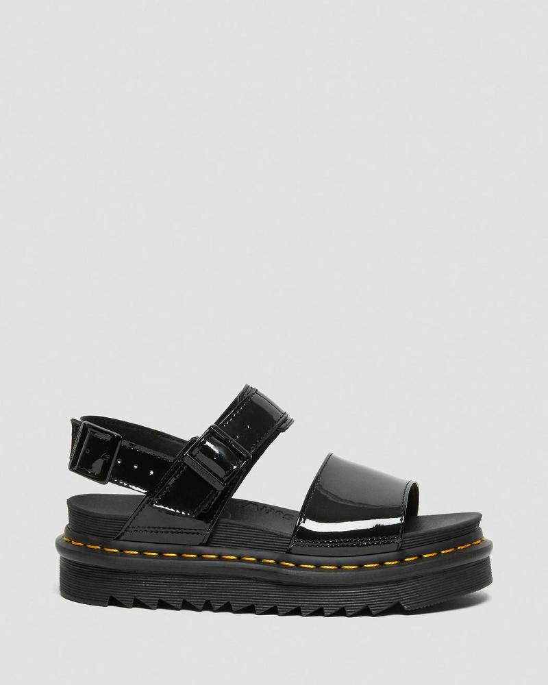 Women's Dr Martens Voss Patent Leather Strap Sandals Black | AU 330XYU